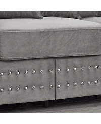 Streamdale Furniture Modern Grey Velvet Loveseat with Silver Nailhead Trim