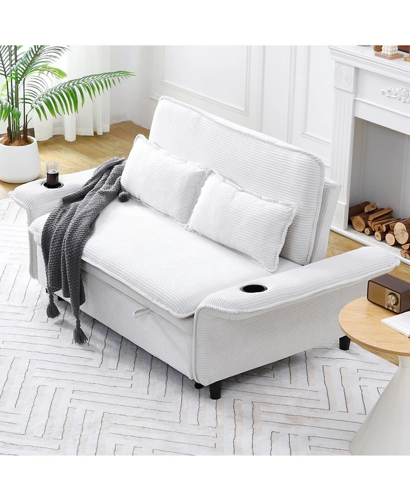 Streamdale Furniture Beige Striped Sofa Bed - Adjustable Arms & Back - 65.74-inch