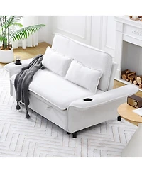 Streamdale Furniture Beige Striped Sofa Bed - Adjustable Arms & Back - 65.74-inch