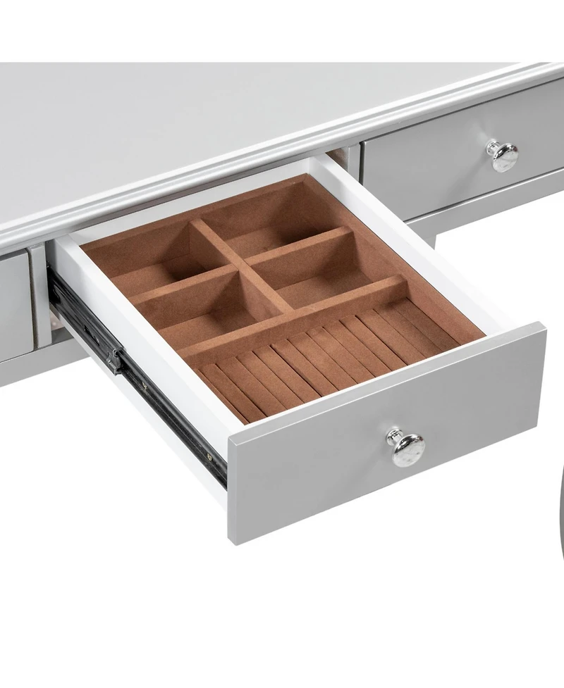 Streamdale Luxury Vanity Desk with Mirror & 3 Drawers - Silver