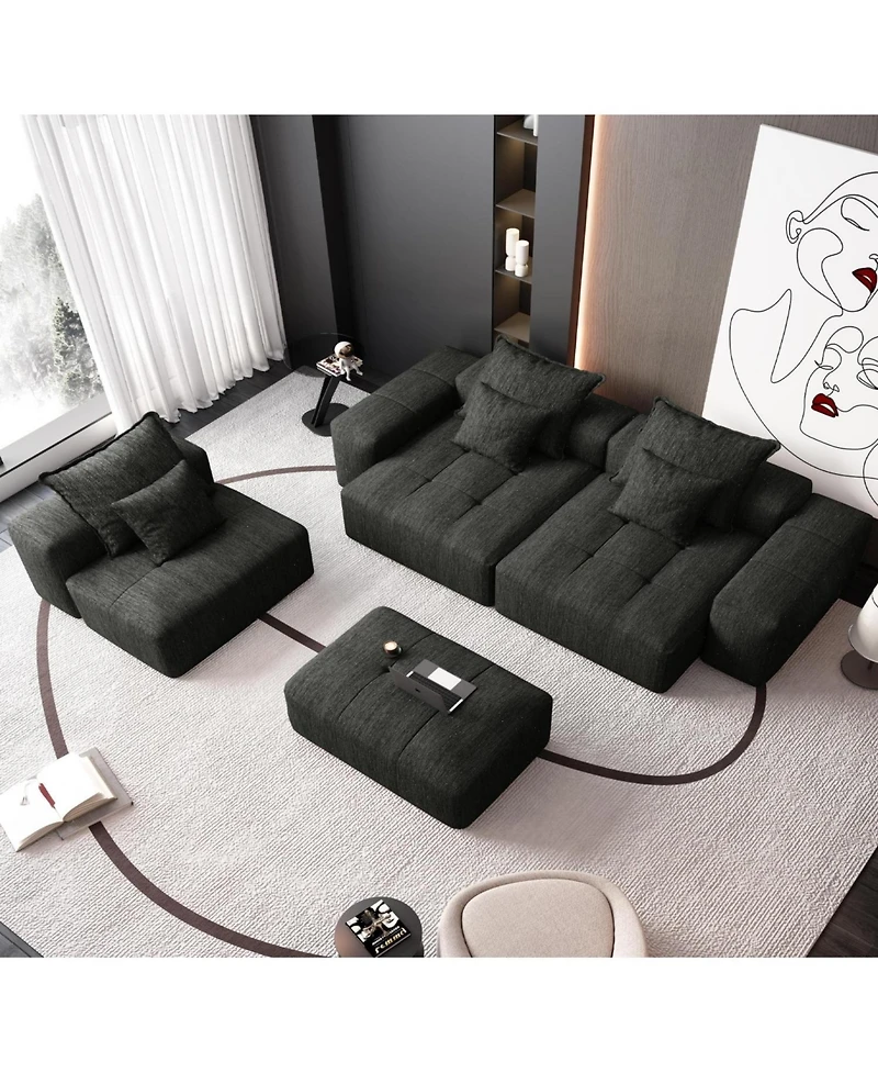 Streamdale Furniture Modern Oversized Chenille Sectional Sofa with 6 Pillows, Black