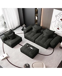 Streamdale Furniture Modern Oversized Chenille Sectional Sofa with 6 Pillows, Black