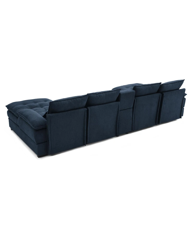 Streamdale Furniture 130" U-Shaped Sofa with Console, Cupholders, Sleeper & Chaise (Blue)