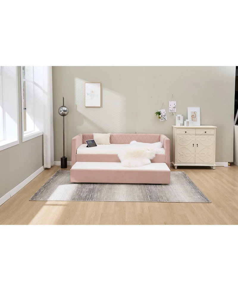 Streamdale Furniture Pink Velvet Daybed - Modern Diamond Design