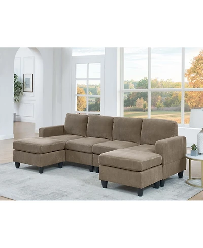 Streamdale Furniture Savannah Modular Corduroy Sectional Sofa with Ottoman