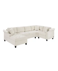 Streamdale Furniture Modern U-Shaped Sectional Sofa with Usb & Storage, Beige