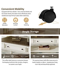Streamdale Furniture Farmhouse Coffee Table - Drawer, Wheels, Solid Wood Legs