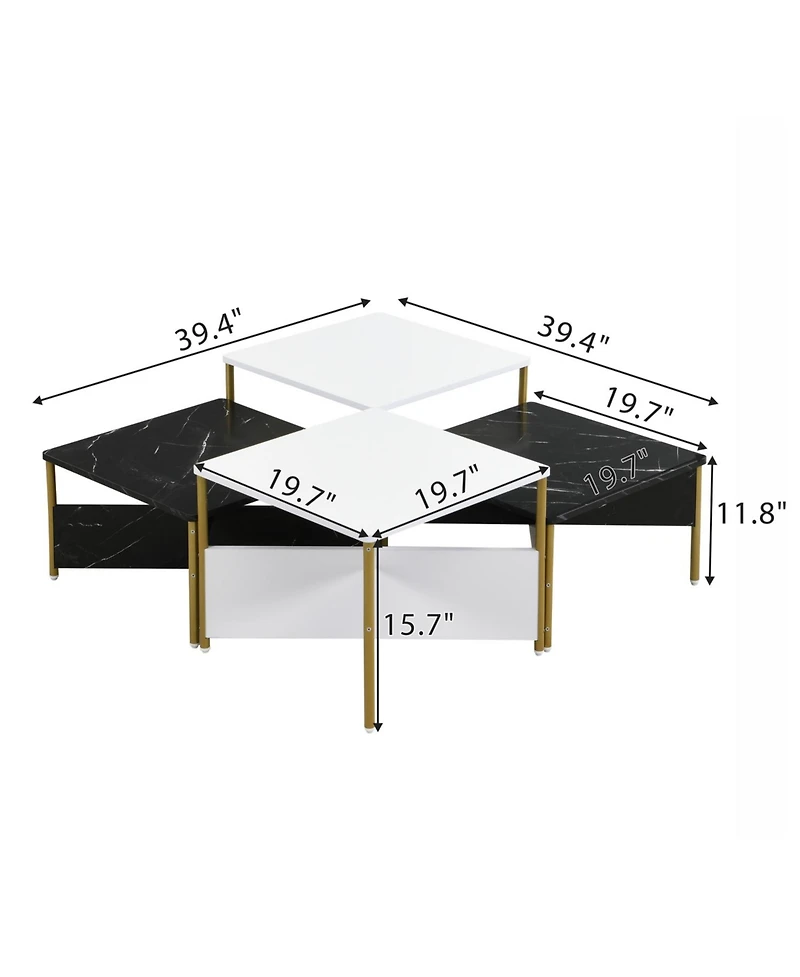 Streamdale Furniture Modern Nesting Coffee Tables - Mid Century Square Set