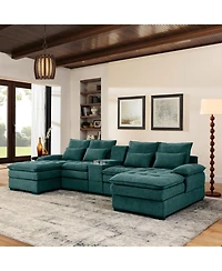 Streamdale Furniture 130" U-Shaped Sofa with Console, Cupholders, Sleeper & Chaise