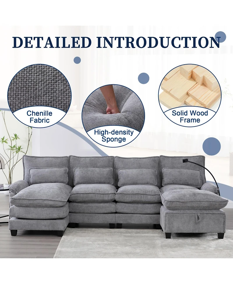 Streamdale Furniture 106" U-Shape Sectional Sofa Cloud Couch, Chenille