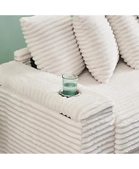 Streamdale Furniture Beige Corduroy Sofa w/ Cupholders, Lockers, Reversible Chaise