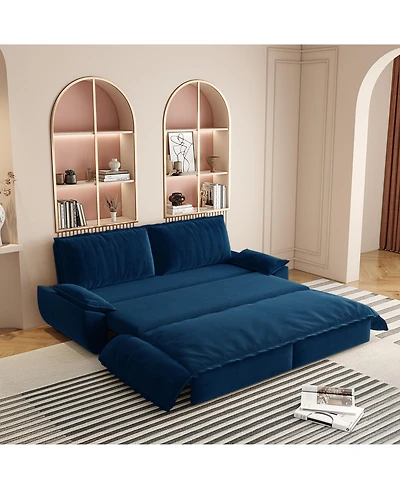 Streamdale Furniture Queen Pull Out Sleeper Sofa Bed - 3-in-1 Convertible Velvet Loveseat, Blue