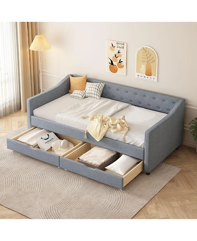Streamdale Furniture Twin Daybed with Drawers, Tufted Sofa Bed - Light Grey