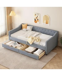 Streamdale Furniture Twin Daybed with Drawers, Tufted Sofa Bed - Light Grey