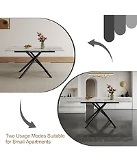 Streamdale Furniture 59" Modern Expandable Dining Table, Sintered Stone Top, Black X-Base
