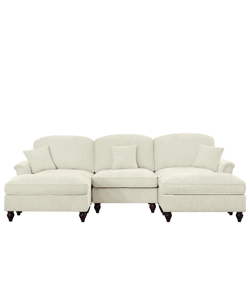 Streamdale Furniture Comfy Modular U-Shape Chenille Sectional Sofa with Ottomans - Beige White