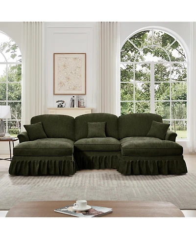 Streamdale Furniture Comfy Modular U-Shape Chenille Sectional Sofa with Ottomans - Green