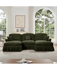 Streamdale Furniture Comfy Modular U-Shape Chenille Sectional Sofa with Ottomans - Green
