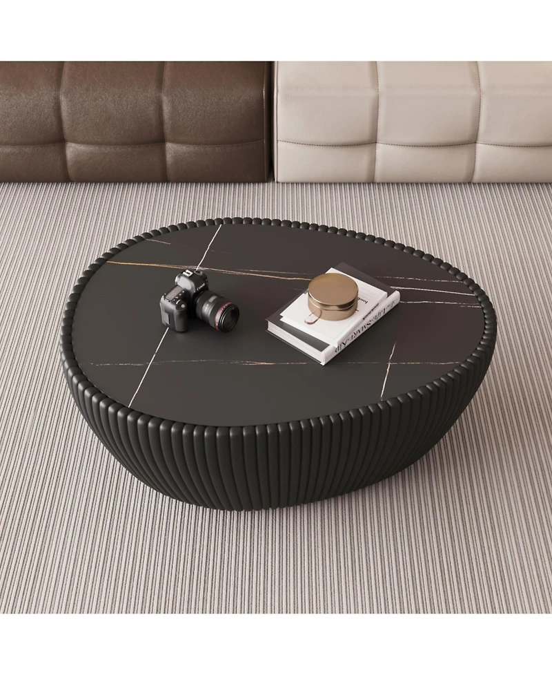 Streamdale Furniture Black Marble Top Leather Coffee Table