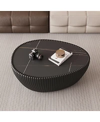 Streamdale Furniture Black Marble Top Leather Coffee Table