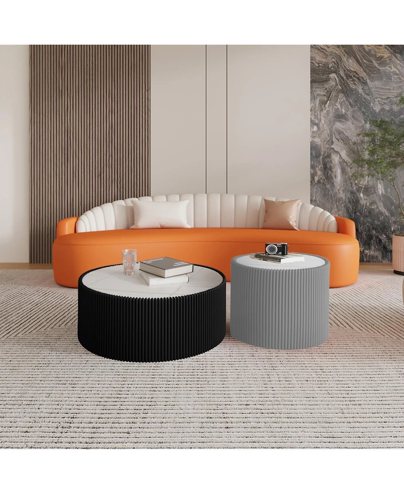 Streamdale Furniture Light Marble Top Leather Coffee Table