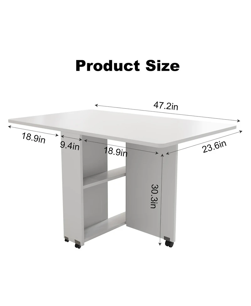 Streamdale Folding Drop Leaf Dining Table with Wheels & Storage - White