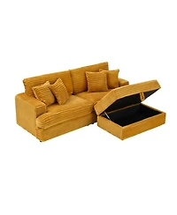 Streamdale Furniture Orange Corduroy Sofa w/ Storage Leg & Pillows