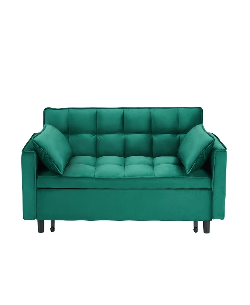 Streamdale Furniture 55" Green Velvet Sofa with Pockets & Convertible Design