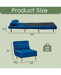 Streamdale Furniture Modern Blue Velvet Foldable Sofa Bed Set (2
