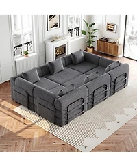 Streamdale Furniture + 6-Seater + Chenille + Convertible with Storage + Sofa Bed