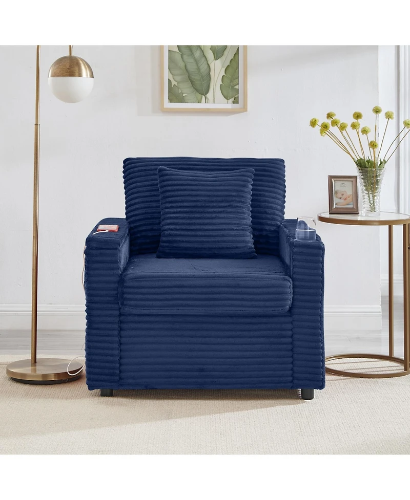 Streamdale Furniture Fluffy Corduroy Lazy Sofa w/ Ottoman, Table & Storage