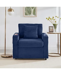 Streamdale Furniture Fluffy Corduroy Lazy Sofa w/ Ottoman, Table & Storage