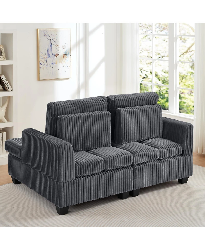 Streamdale Furniture Fluffy Corduroy Loveseat Sofa with Adjustable Back