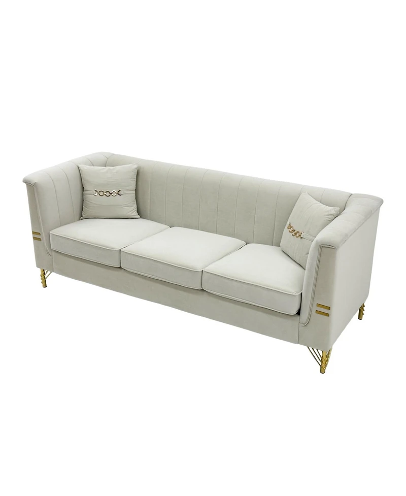 Streamdale Furniture Cream Velvet Tufted Sofa Set