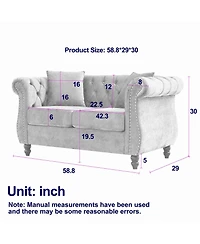 Streamdale Furniture Black Velvet Chesterfield Sofa, 2 Seater, Tufted, Rolled Arms, Nailhead, 2 Pillows