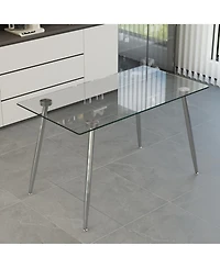 Streamdale Furniture Glass Dining Table with Silver Metal Legs