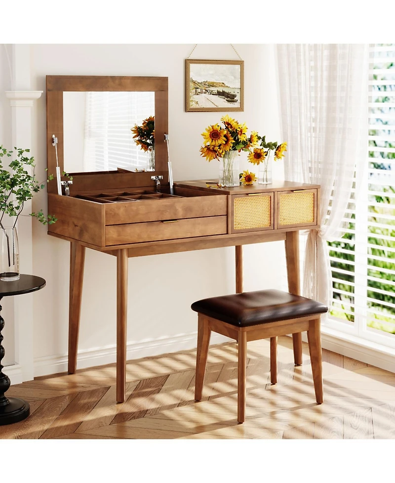 Streamdale Furniture Versatile Makeup Vanity Table with Hidden Mirror & Ample Storage