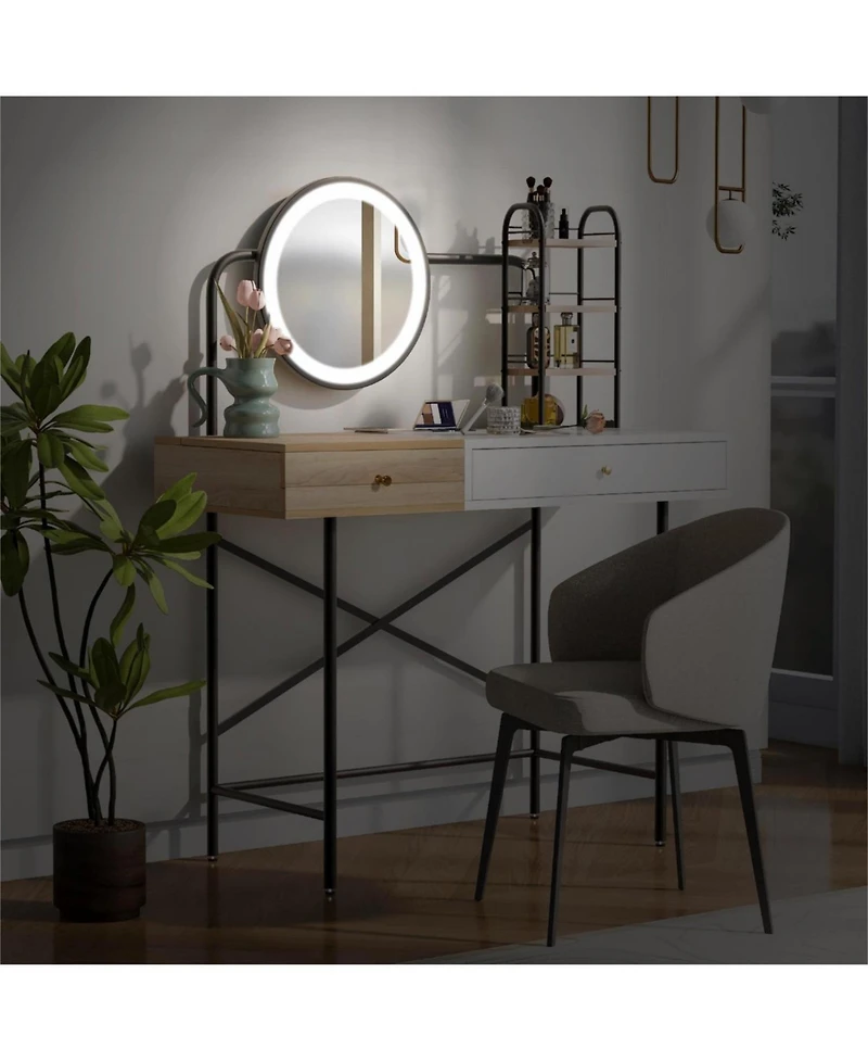 Streamdale Furniture White Vanity Desk with Mirror, Charger, and Storage