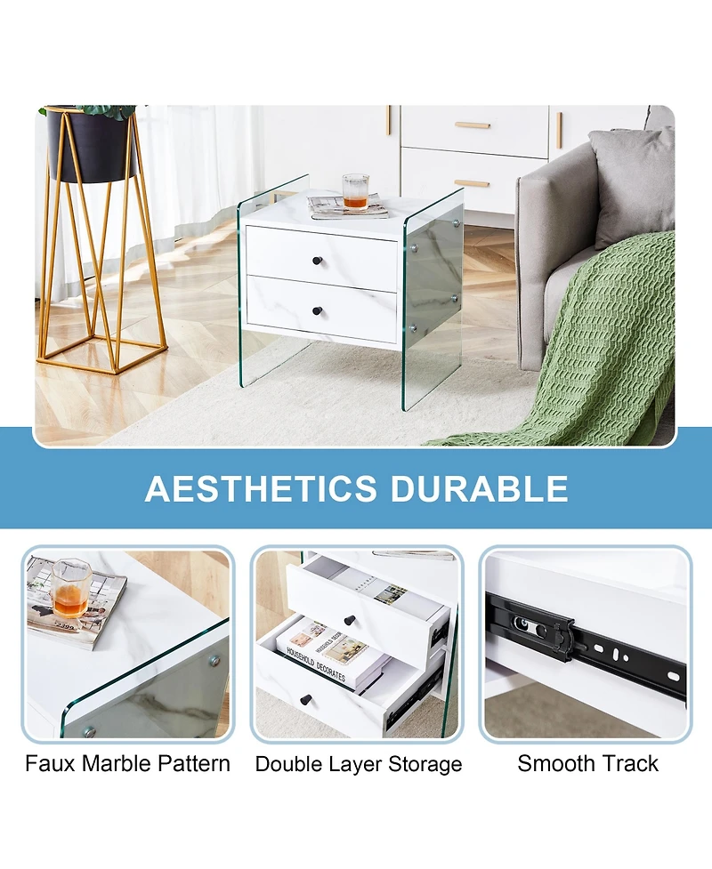 Streamdale Furniture + 1 Pc. + Glass + Storage + Bedside Table