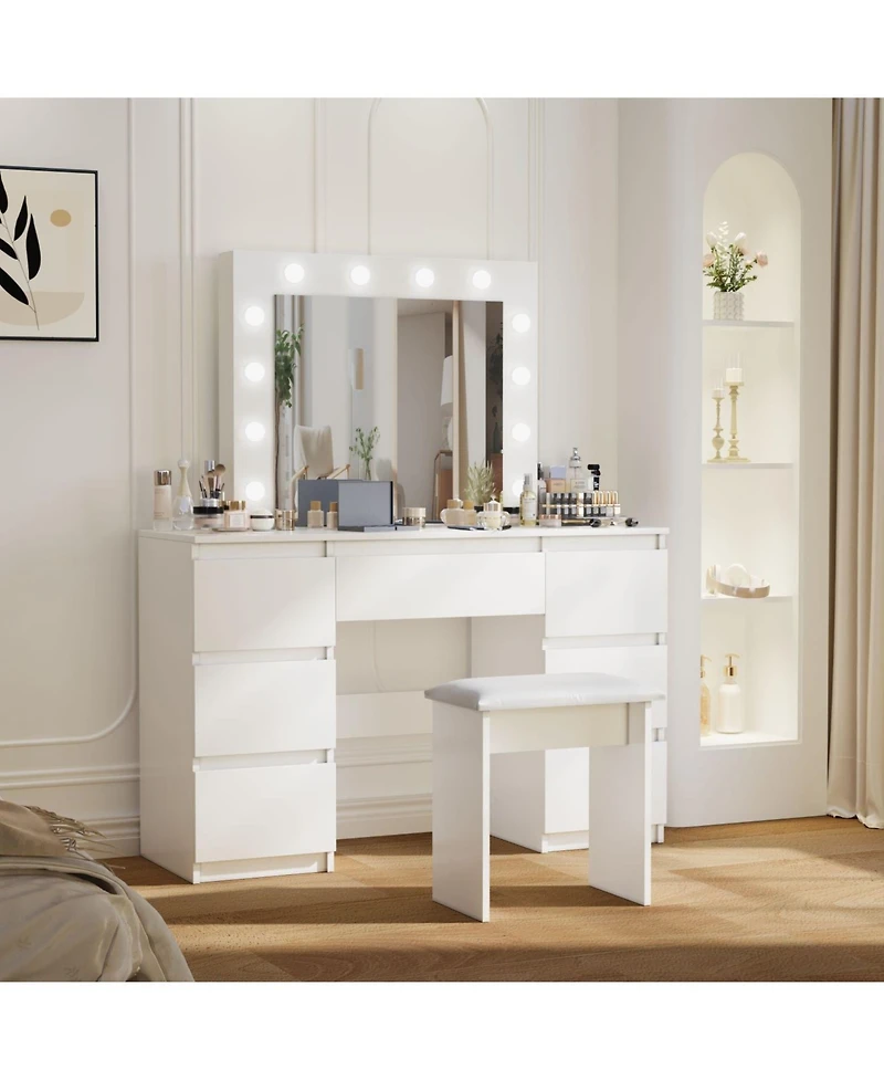 Streamdale Furniture Streamdale Large White Vanity Tables with Mirror and Light