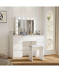 Streamdale Furniture Streamdale Large White Vanity Tables with Mirror and Light