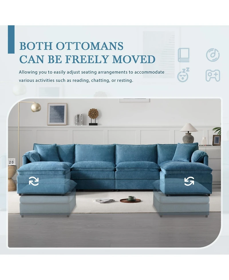 Streamdale 136" Chenille U-Shaped Sectional Sofa with Ottomans