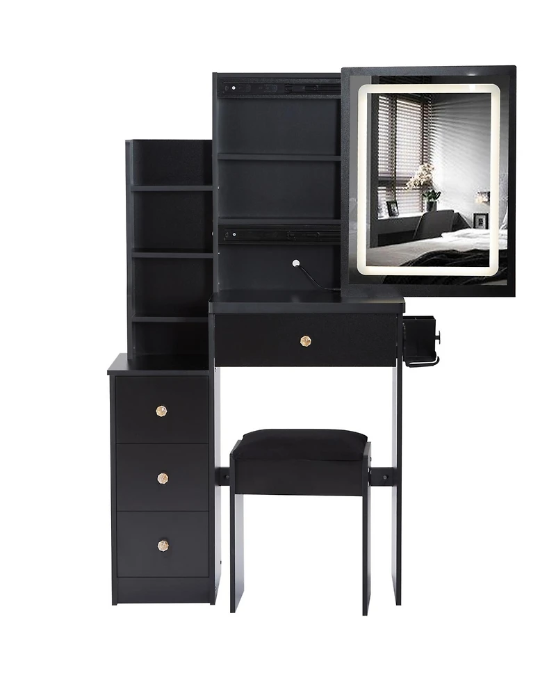 Streamdale Furniture Streamdale Vanity Table, Stool, and Led Mirror with Power Station