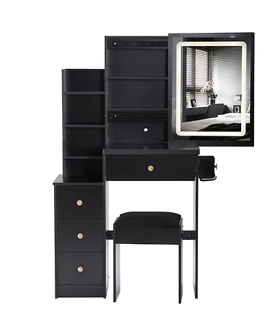 Streamdale Furniture Streamdale Vanity Table, Stool, and Led Mirror with Power Station