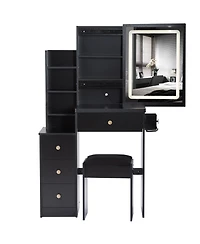 Streamdale Furniture Streamdale Vanity Table, Stool, and Led Mirror with Power Station
