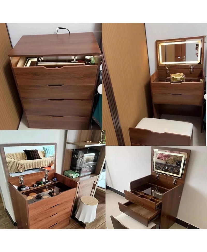 Streamdale Furniture 3-in-1 Compact Vanity Desk with Plip Top Mirror and Drawers