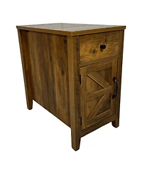 Streamdale Furniture Farmhouse End Table with Storage and Charging Station, Drawer and Barn Door