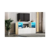 Streamdale Furniture High Gloss Tv Stand with Led Lights, Large Storage & Tempered Glass Shelves (Black, 67"Wx13.7"D)