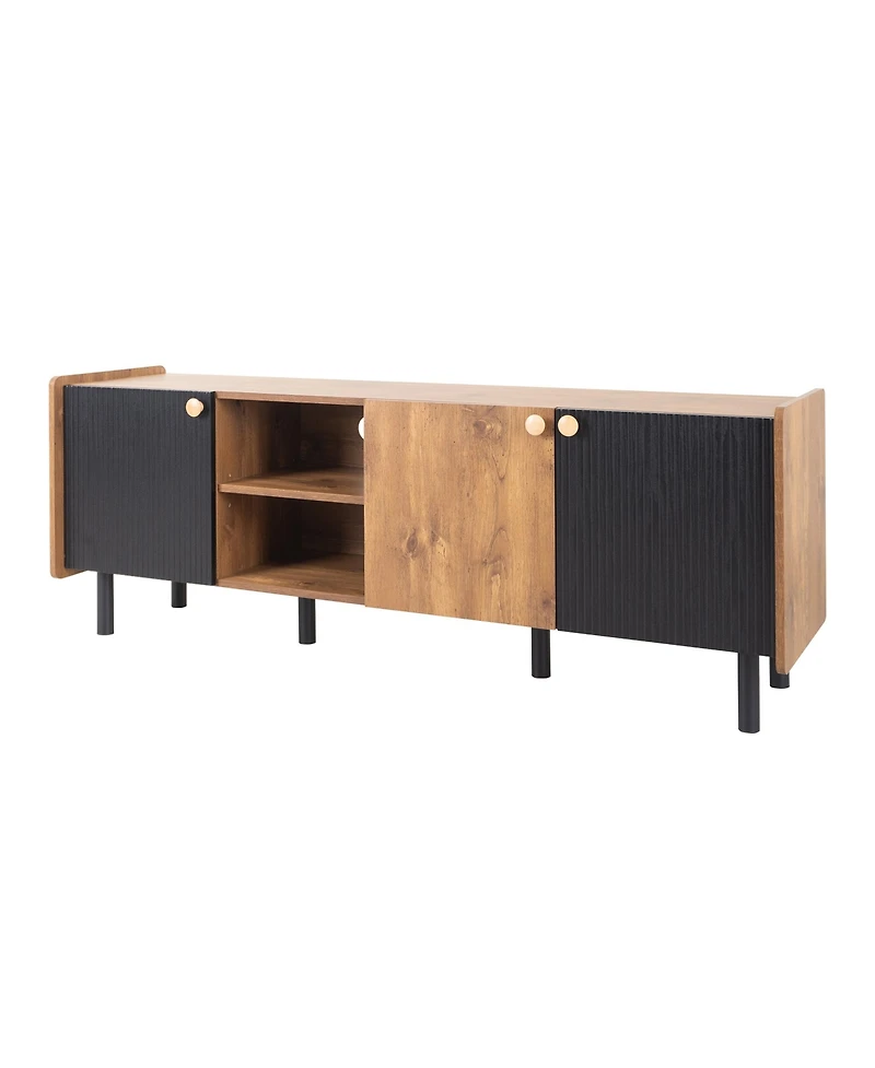 Streamdale Furniture Mid Century Tv Console 3 Cabinets, up to 70" TVs, Storage for Living/Bedroom