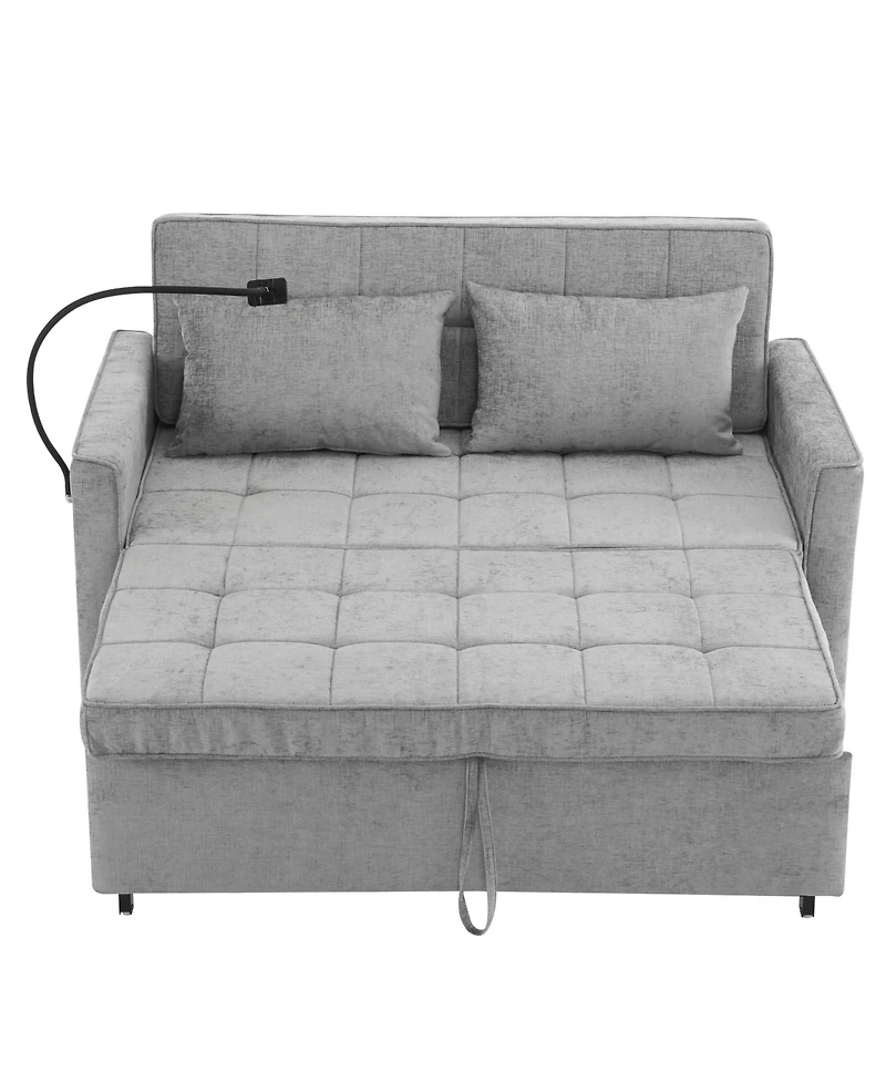 Streamdale Furniture Loveseat Sofa Bed with Reversible Backrest, Side Pockets, Usb Ports and Phone Holder